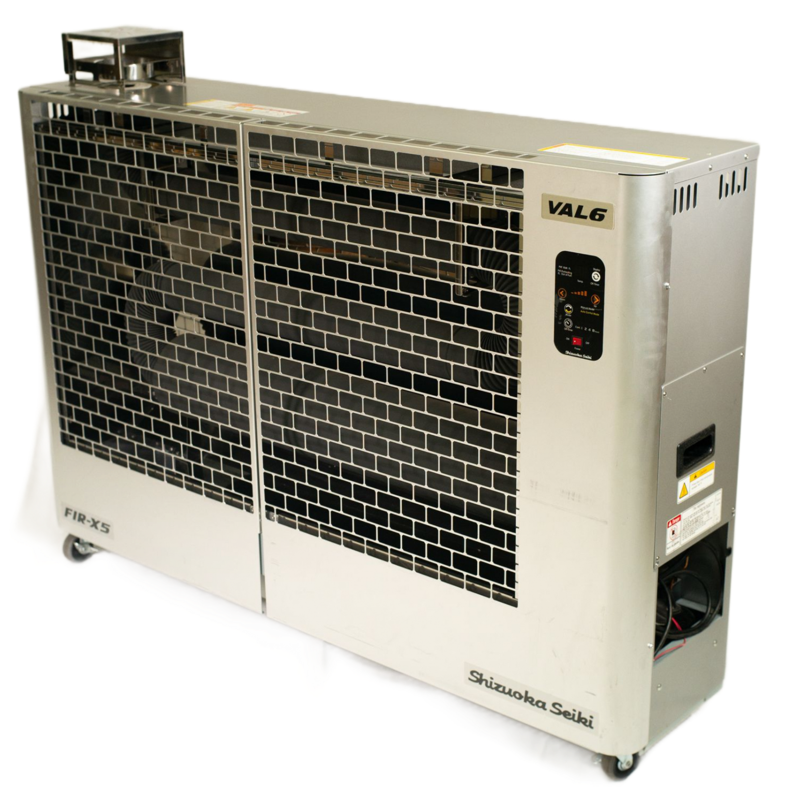 radiant heater with a black grid front, shown on a white background.