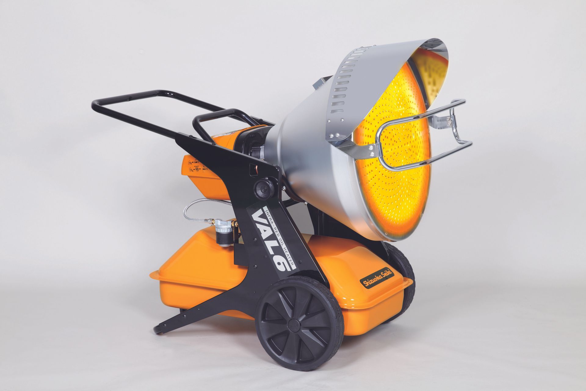 Orange and black Val6 infrared heater on wheels.
