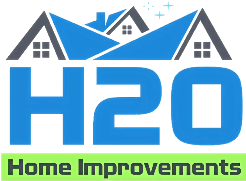H20 Home Improvements logo with blue house roof icon and green text on white background