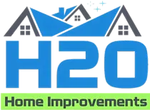 H20 Home Improvements logo with blue house roof icon and green text on white background