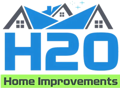 H20 Home Improvements logo with blue house roof icon and green text on white background