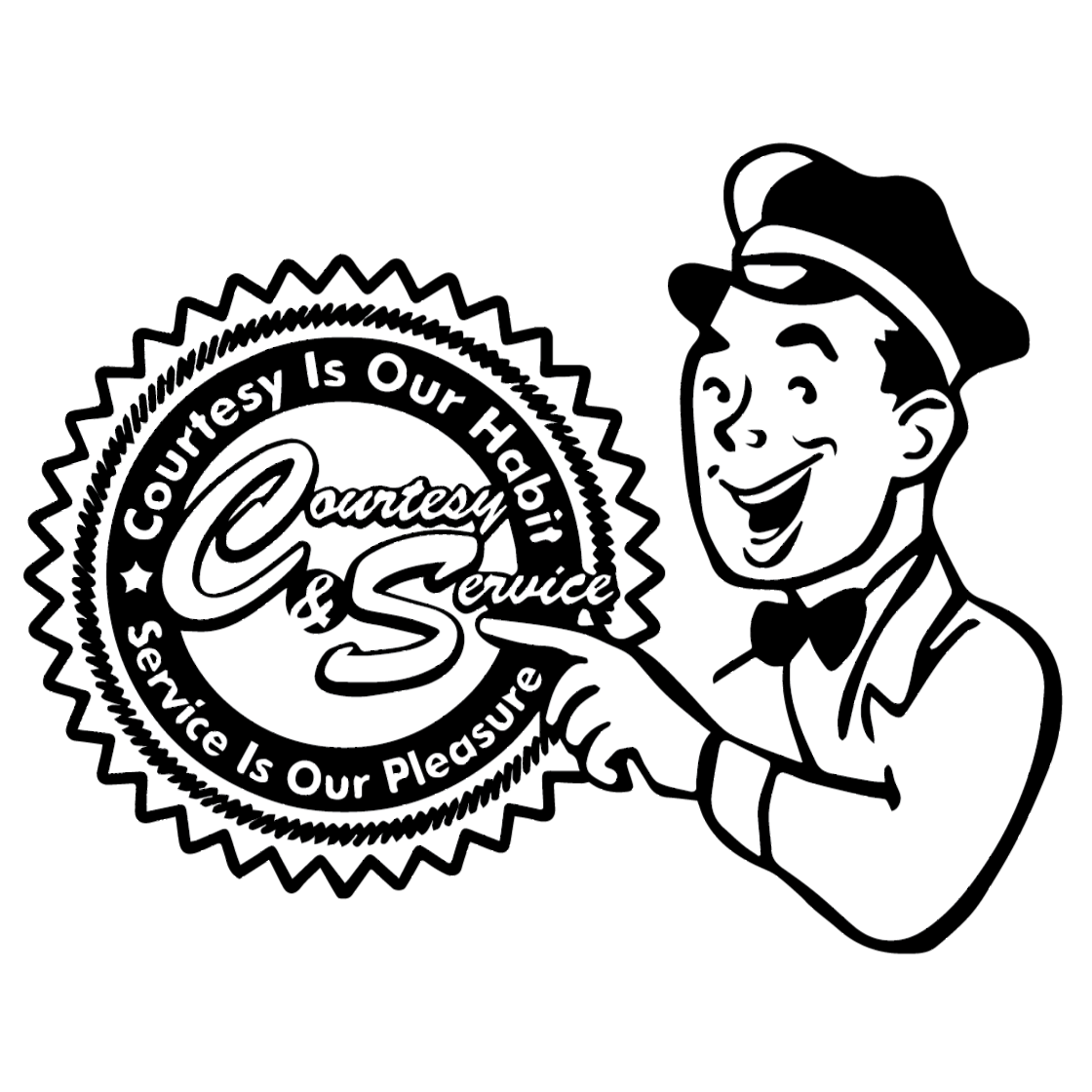 Courtesy is our Habit, Service is Our Pleasure retro illustration