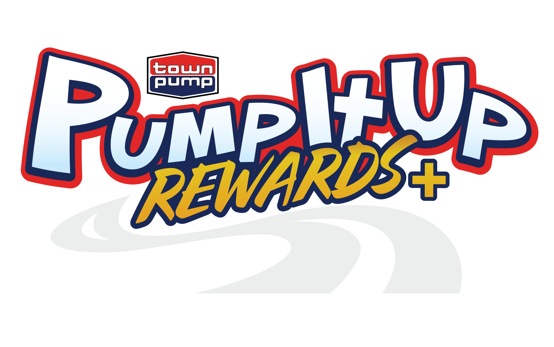 Town Pump Pump It Up Rewards+ logo with white road