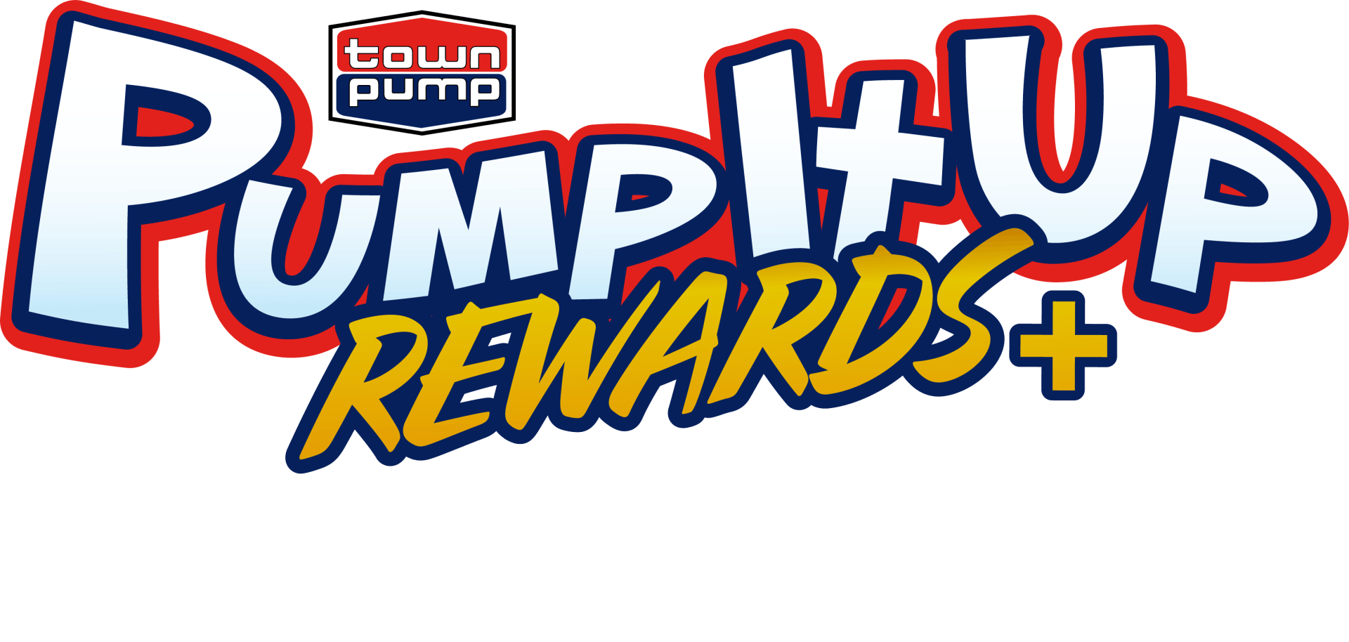 Pump It Up Rewards+ logo with white road