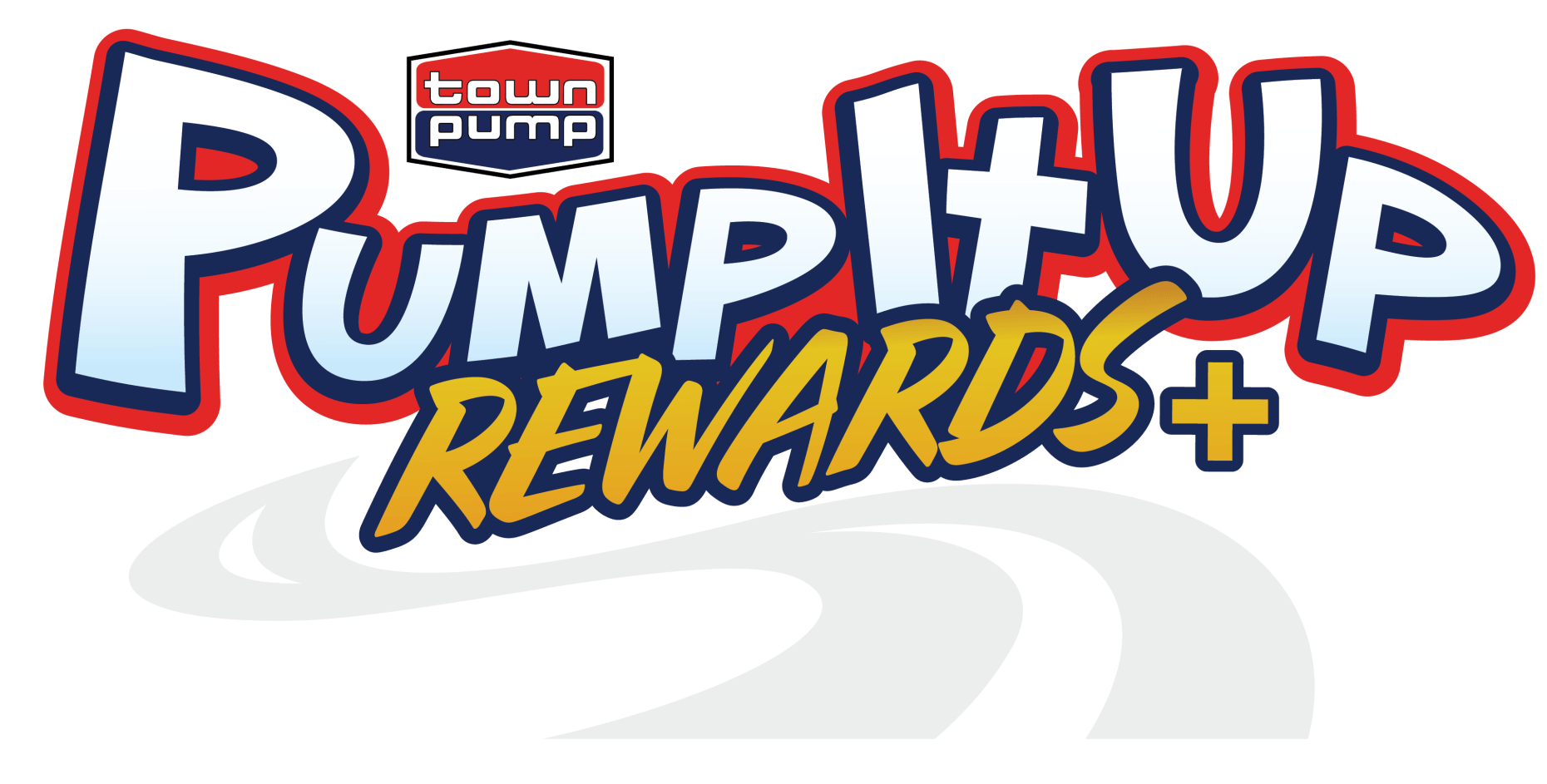 Town Pump Pump It Up Rewards+ logo with white road