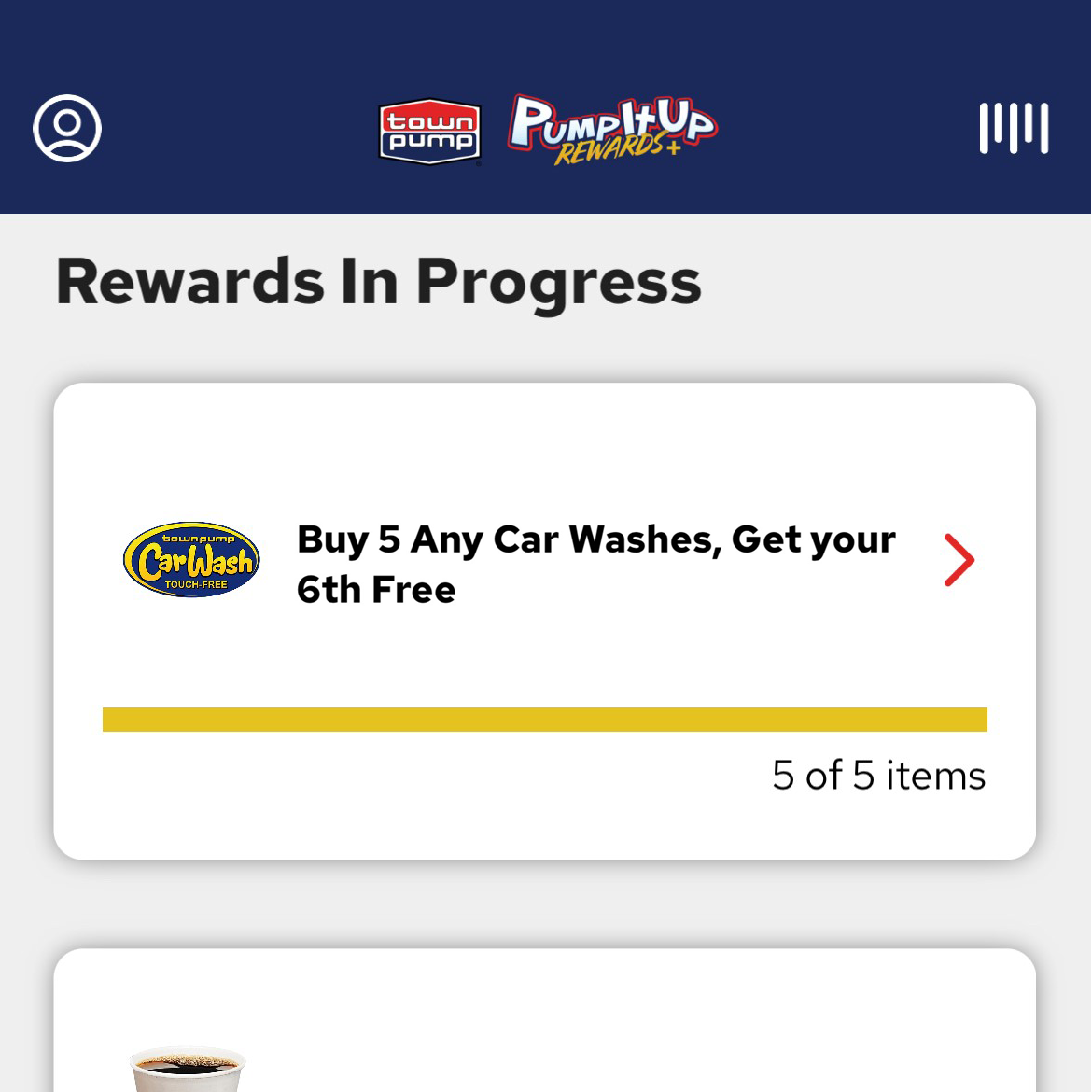 Buy 5 any Car Washes, Get your 6th Free Rewards in Progress screenshot from app