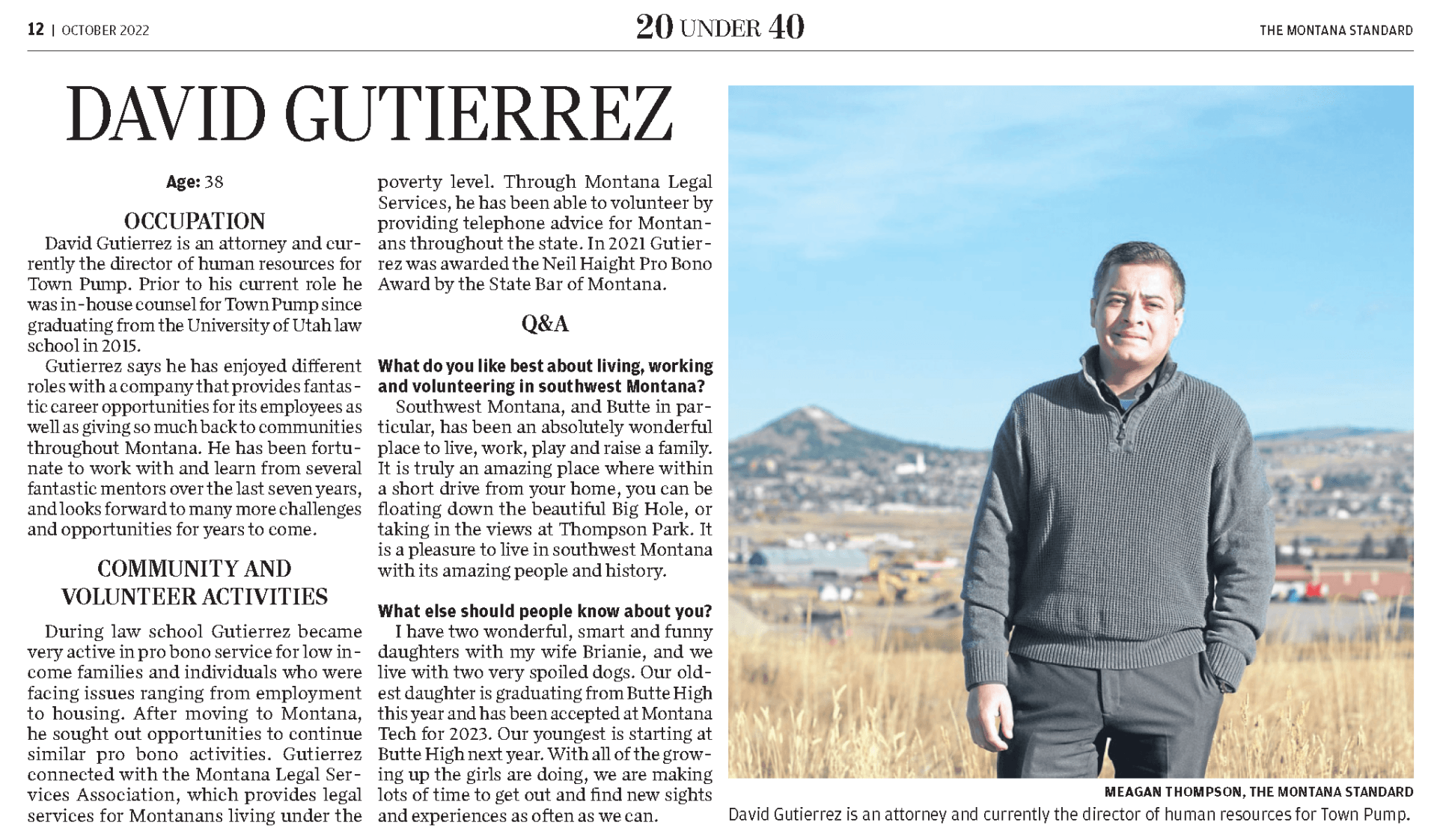 Feature Piece on David Gutierrez 20 Under 40 with a photo of David on the right