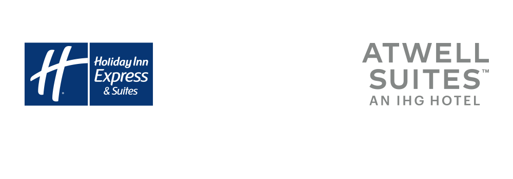 Holiday Inn Express & Suites logo, Garner logo, and Atwell Suites logo, all IHG brands.