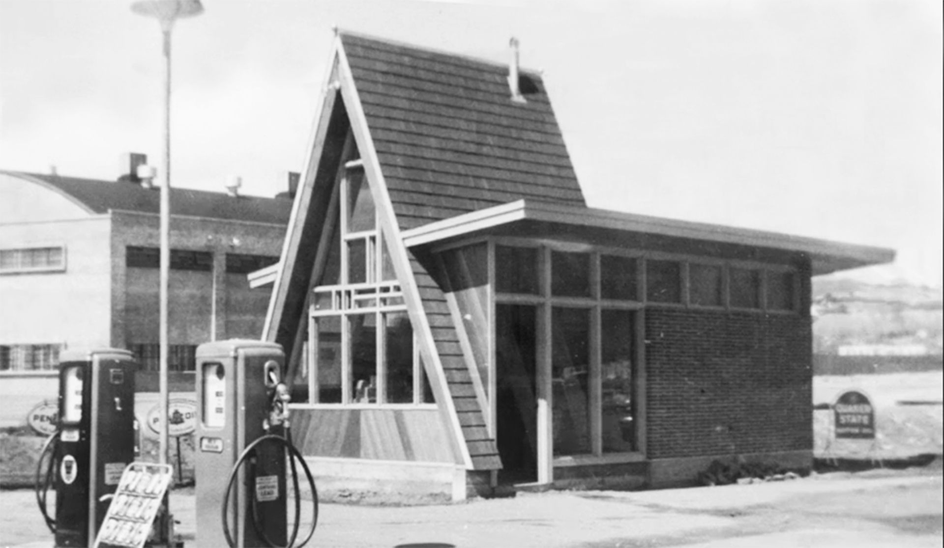 Vintage Photo of First Town Pump store circa the early 1950s in Black & White