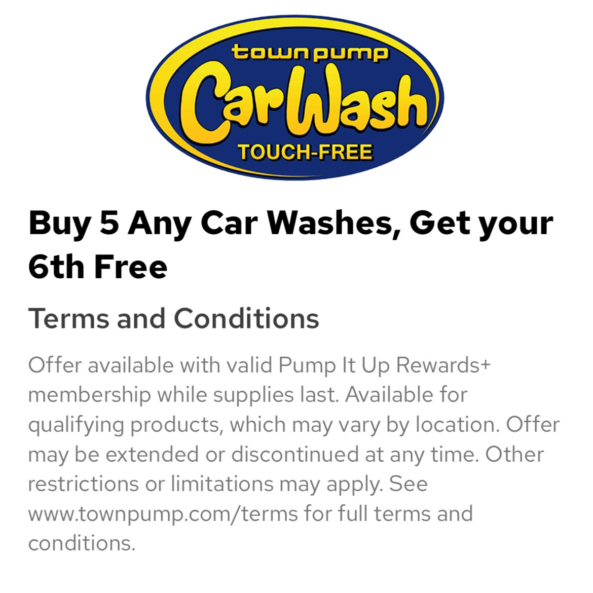Buy 5 any Car Washes, Get your 6th Free (Terms & Conditions)