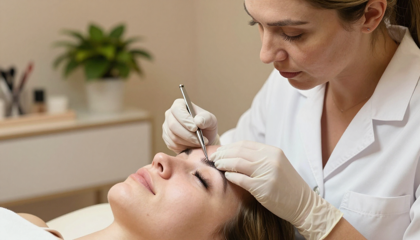 Lash technician applying classic lash extensions