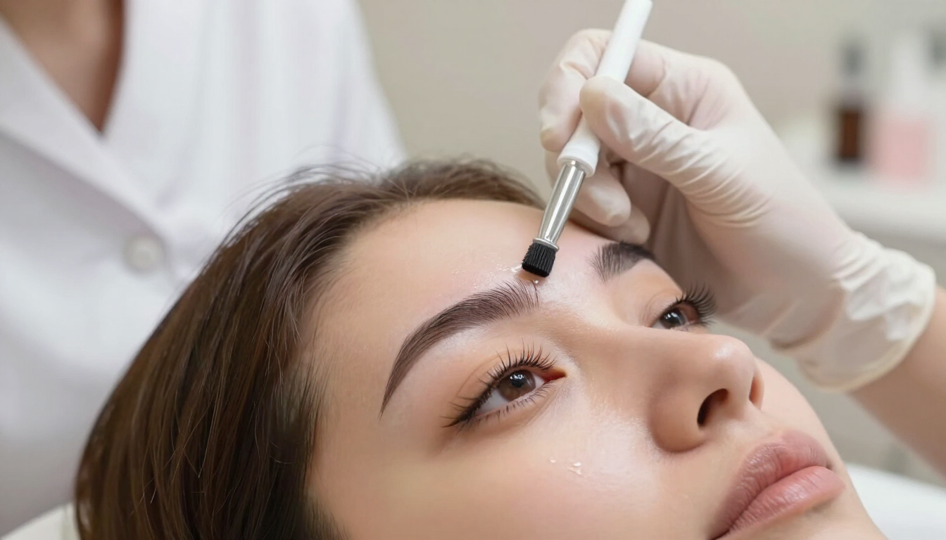 Lash lift and brow lamination treatment in progress