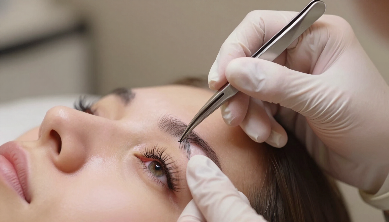 Lash artist applying volume lash extensions