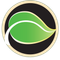A green leaf is in a circle on a black background.
