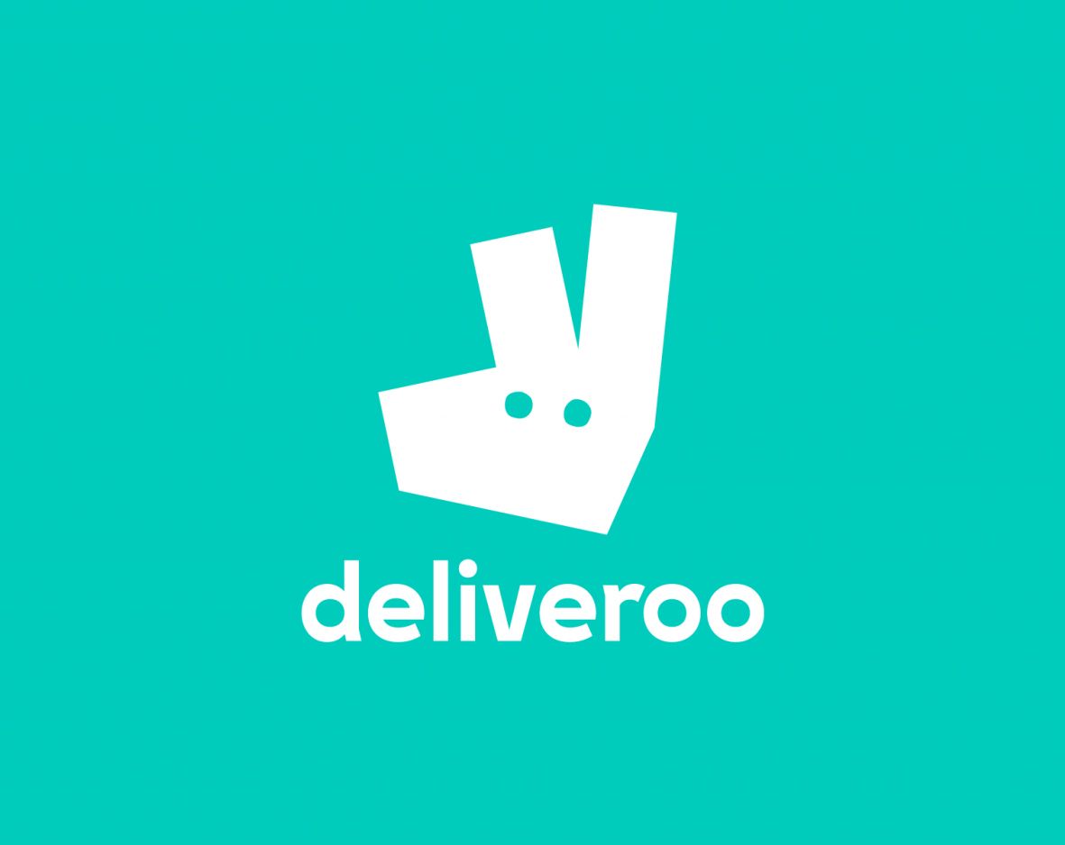Il logo deliveroo è su sfondo blu.