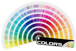 Color wheel with a rainbow gradient and the word “COLORS” on a black label