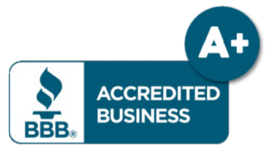 BBB accredited business A+ badge in blue and white