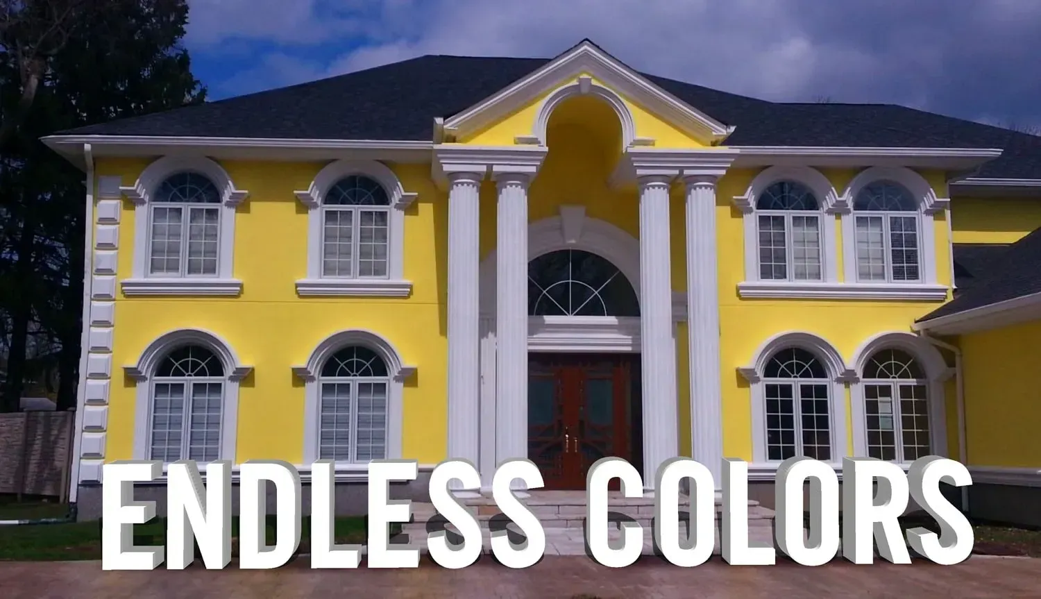 Yellow mansion at night with the words “ENDLESS COLORS” across the bottom.