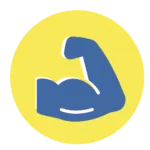 Blue flexed arm muscle icon inside a yellow circle