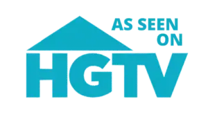 Blue “As Seen on HGTV” logo with house roof icon
