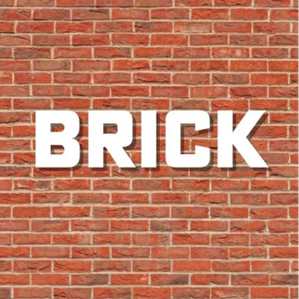 White “BRICK” text on a red brick wall background