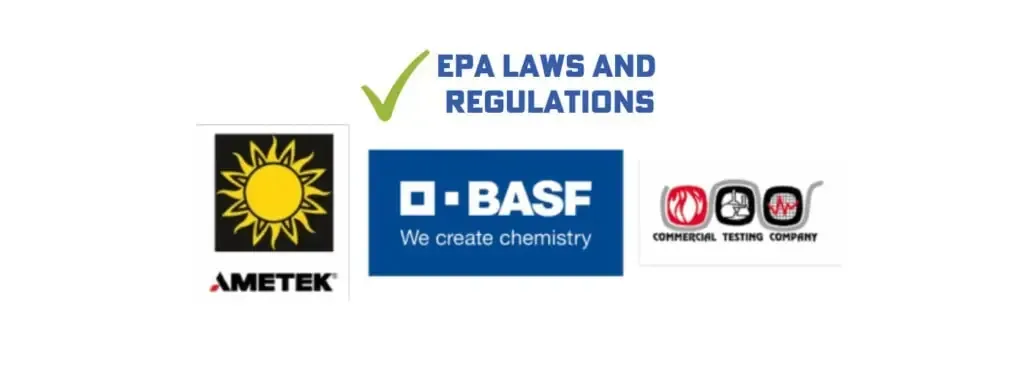 EPA Laws and Regulations logos with AMETEK, BASF, and other brand marks on a white background