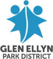 Glen Ellyn Park District logo with blue abstract figures above black text