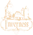 Gold “Inverness” logo with a castle and village skyline outline