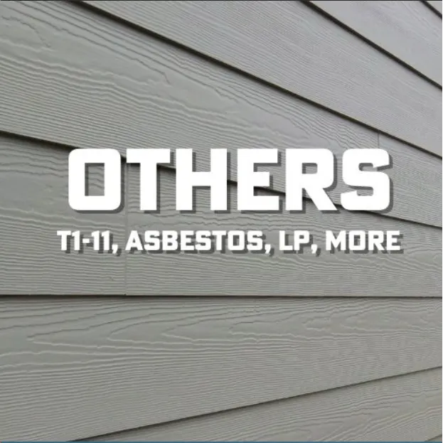 “OTHERS” text over gray siding: “T1-11, ASBESTOS, LP, MORE”