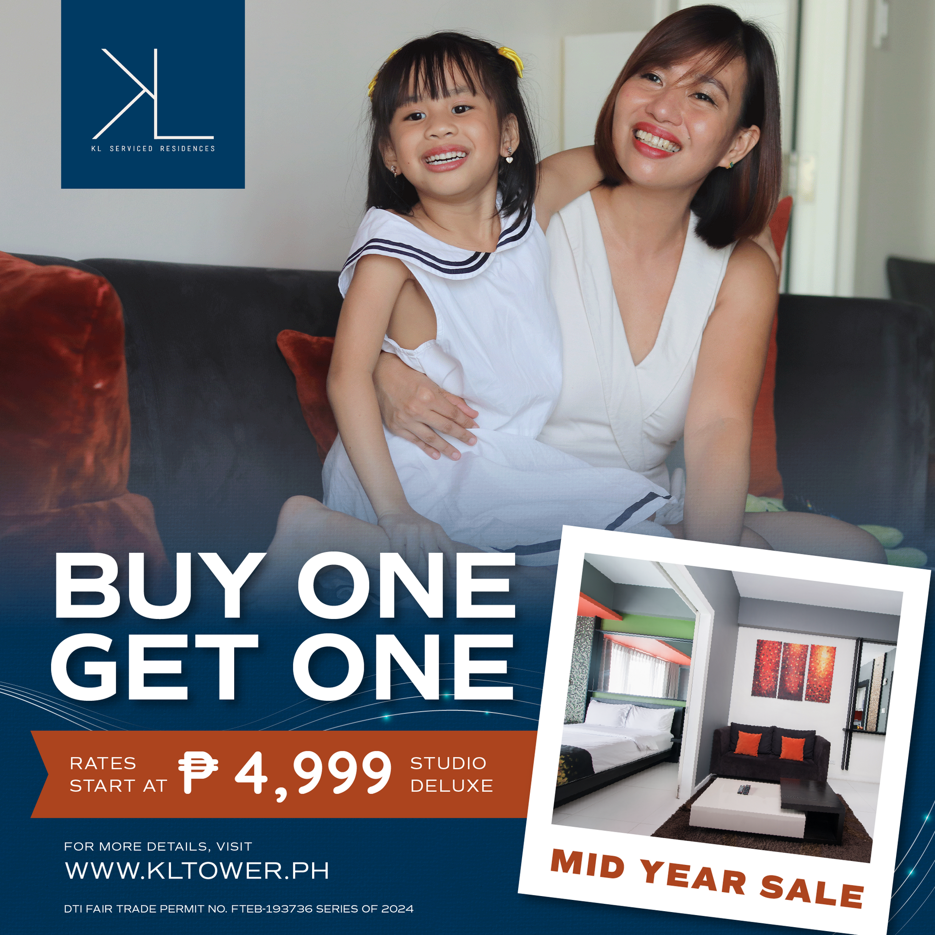 A woman is holding a little girl on a couch and says buy one get one