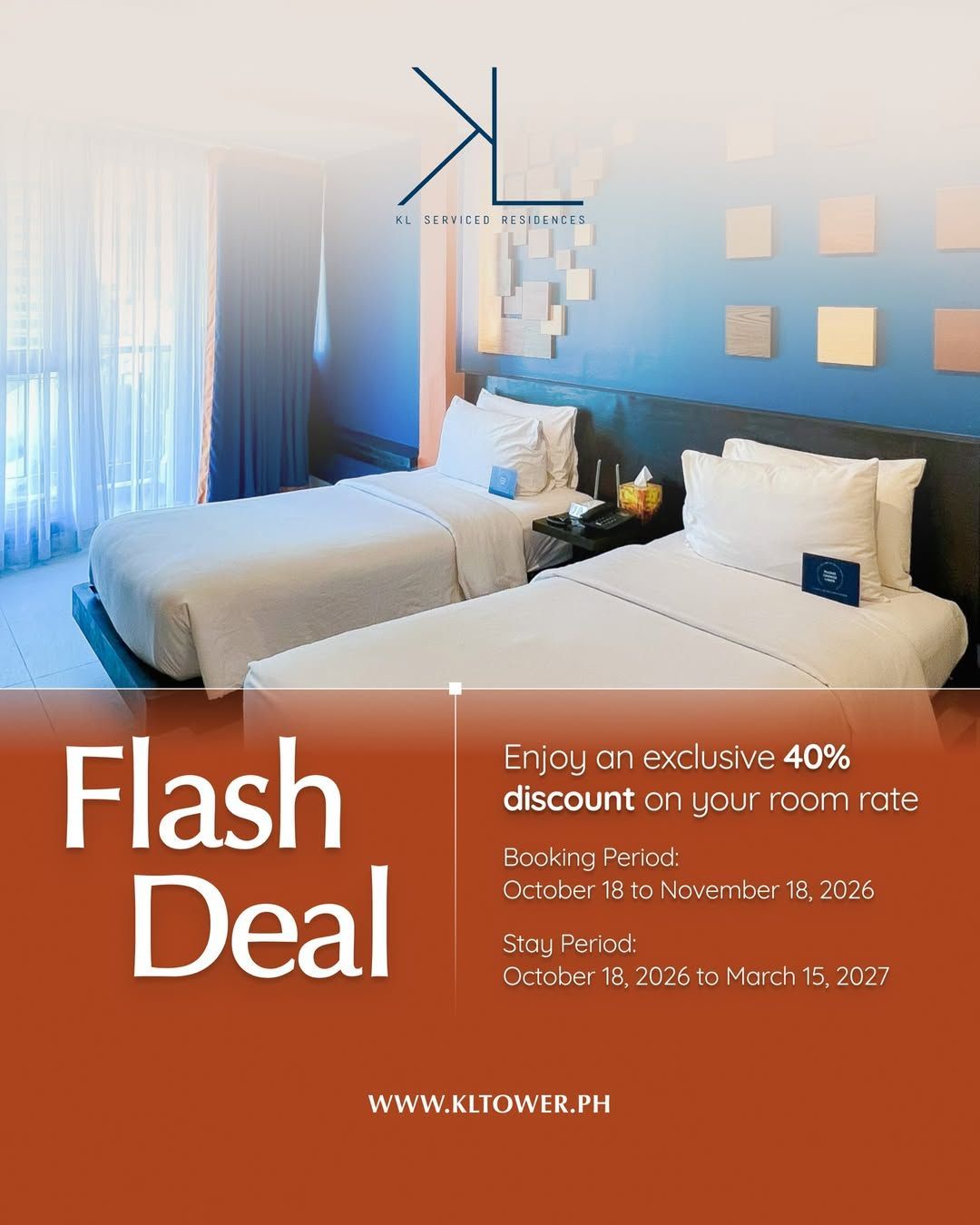 Spacious hotel room with modern decor at KL Serviced Residences Makati