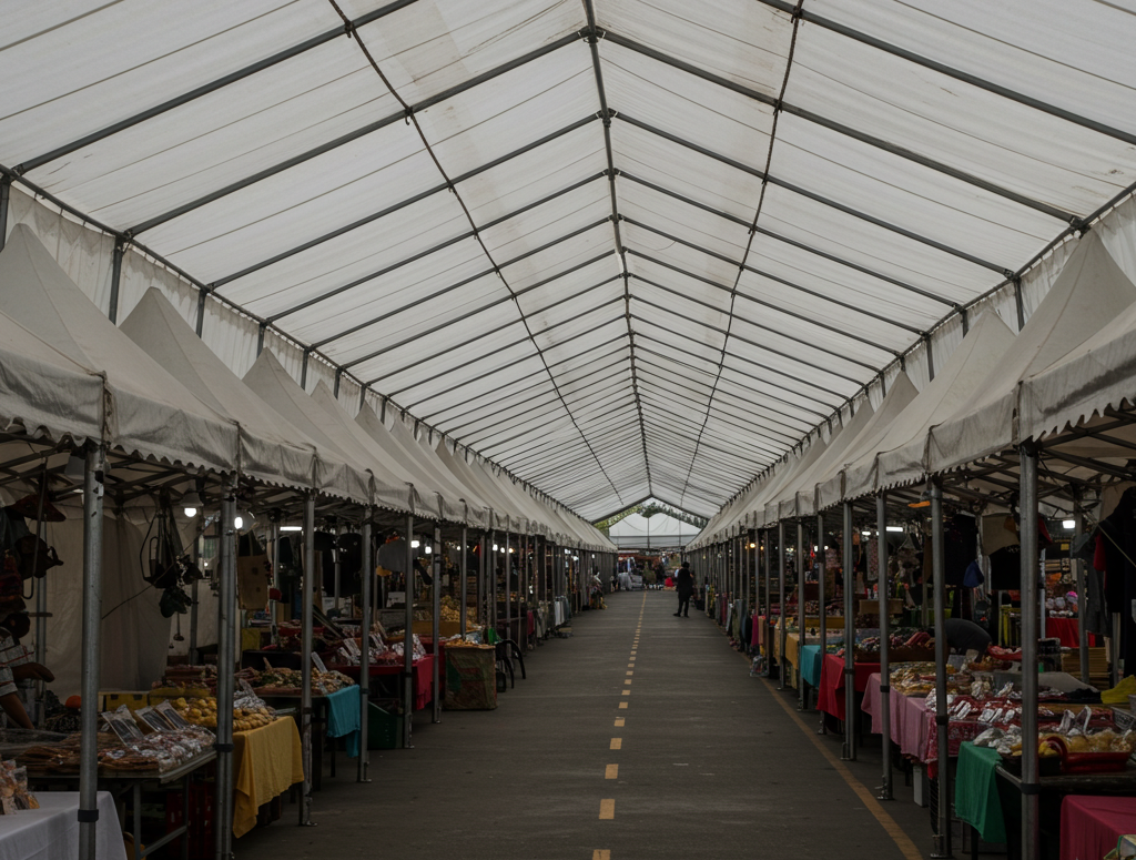 Legazpi sunday market filled with tables and clothes under a tent