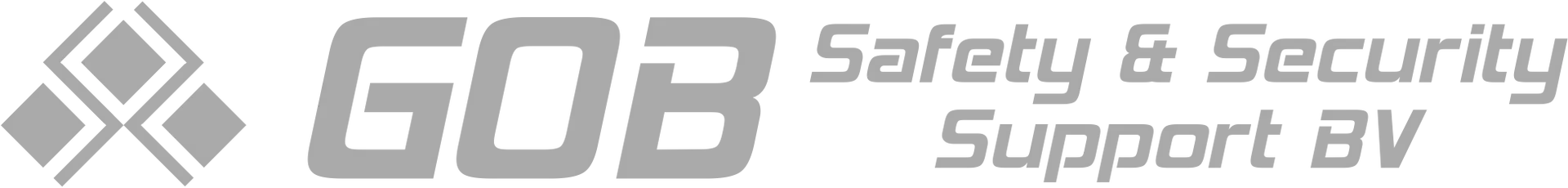Het logo van GOB Safety & Security Supplies in grijs, met diamantpictogram en bedrijfsnaam.