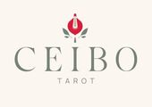 Logotipo de CEIBO Tarot con un icono de una flor roja sobre un fondo beige claro.