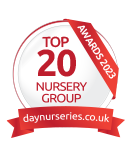 A top 20 nursery group badge with a red ribbon.