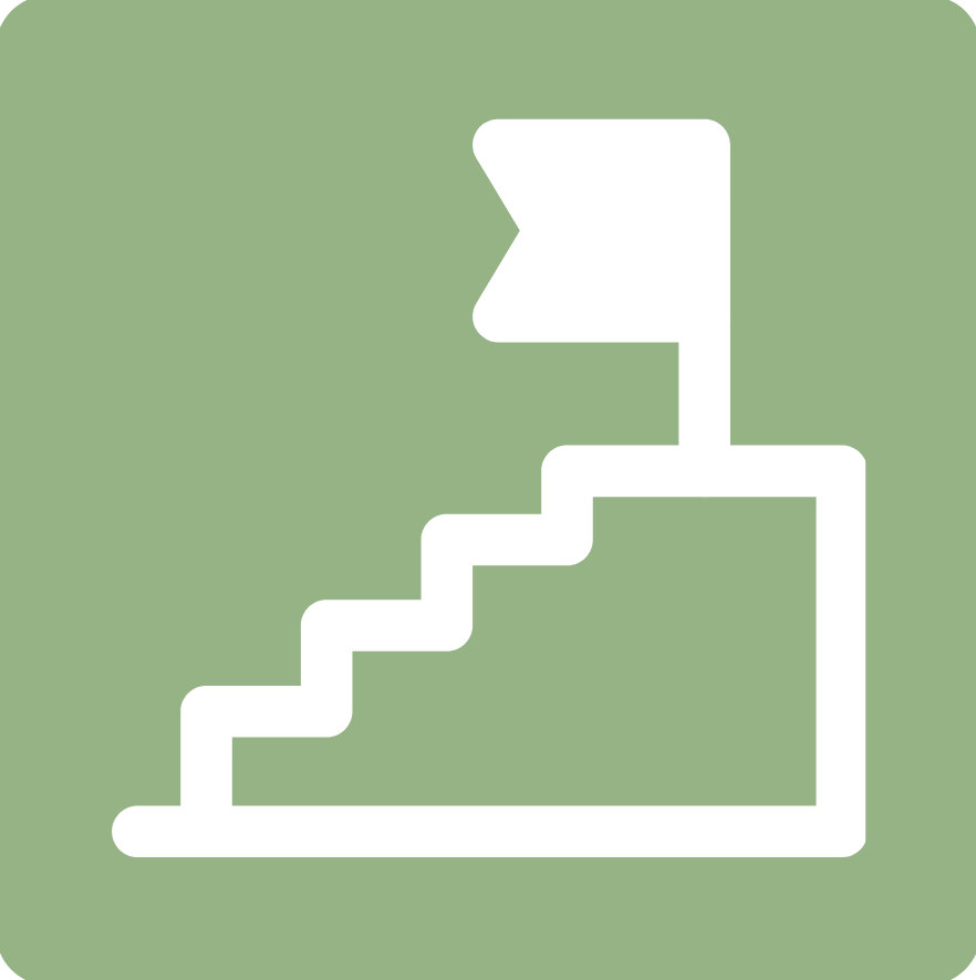 A white staircase with a flag on top of it on a green background.
