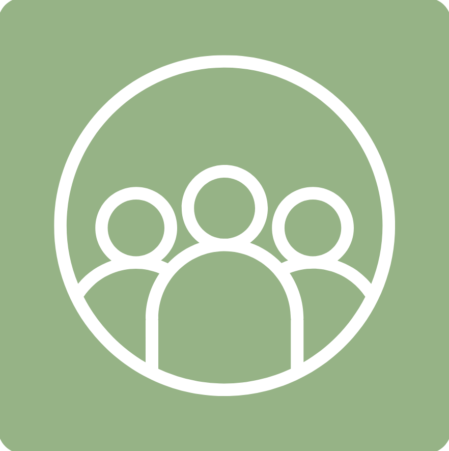A group of people are sitting in a circle on a green background.