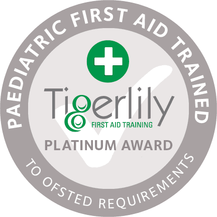 A logo for paediatric first aid trained tigerlily