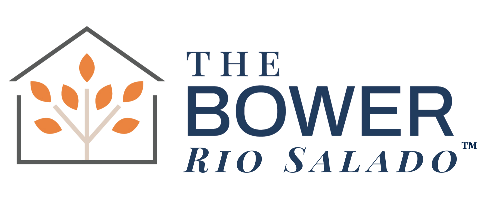 The Bower Rio Salado logo with a house outline and orange leaves beside blue text