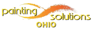 Painting Solutions Painting Solutions Ohio logo with gold text and an orange paint swoosh on white background