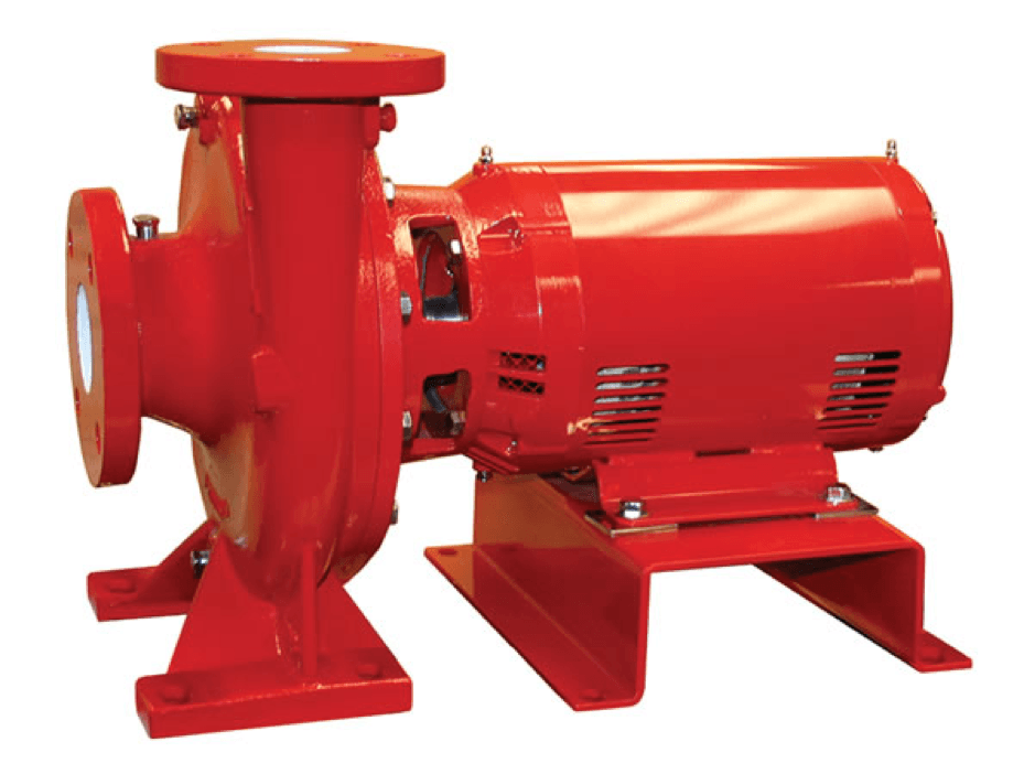 A red pump with a motor attached to it