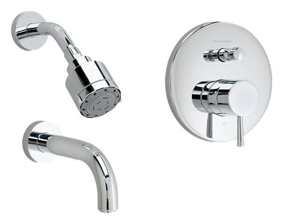 A shower head and faucet on a white background