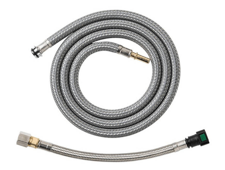 A close up of a hose on a white background.
