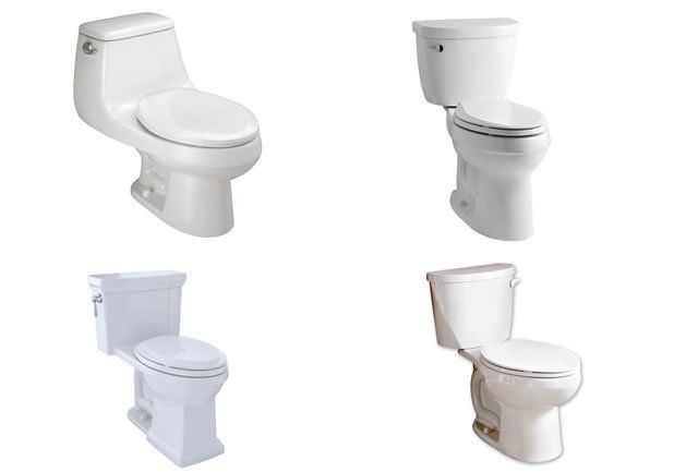 Four different types of toilets are shown on a white background.