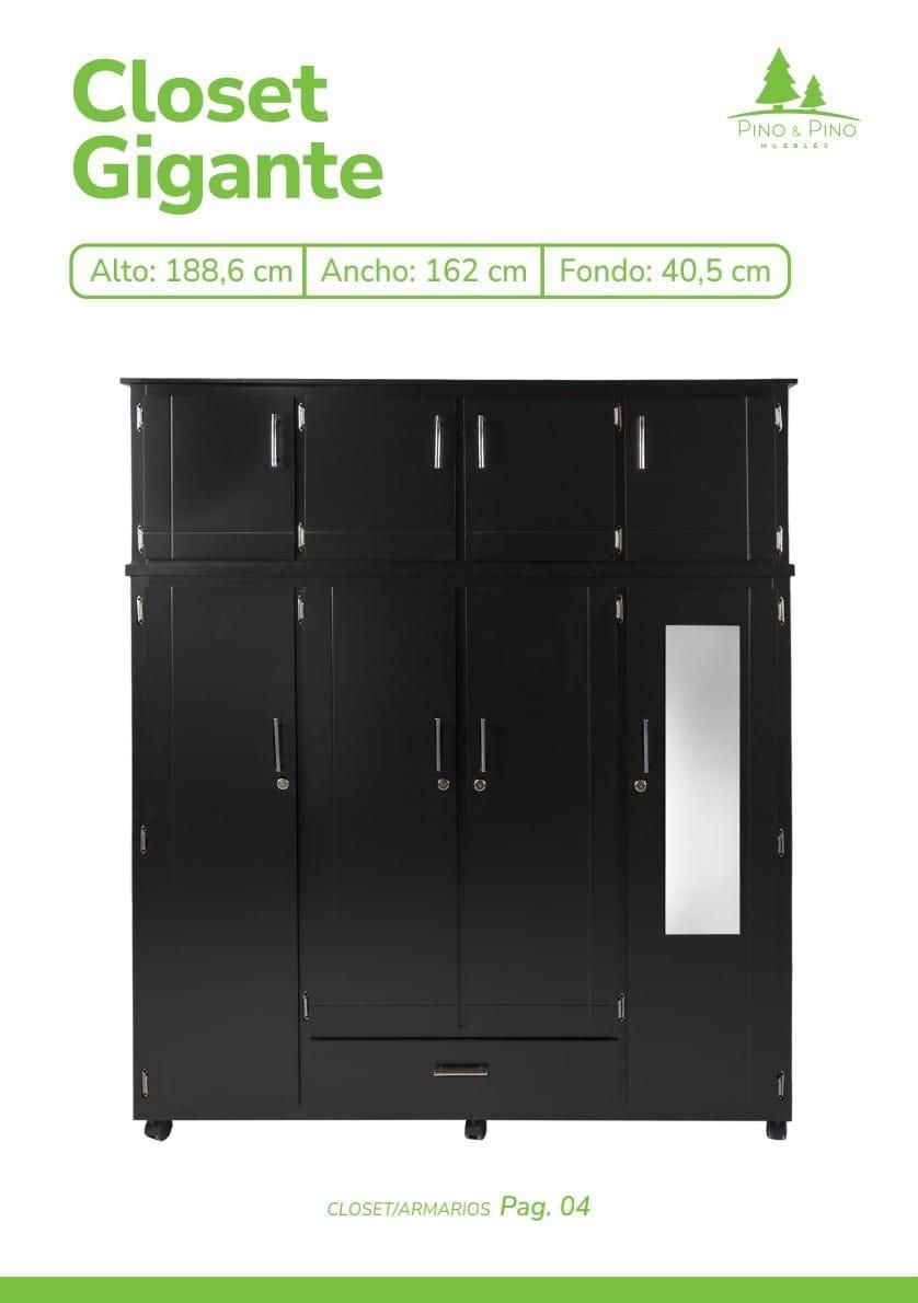 Amplio armario de madera negra con seis compartimentos superiores