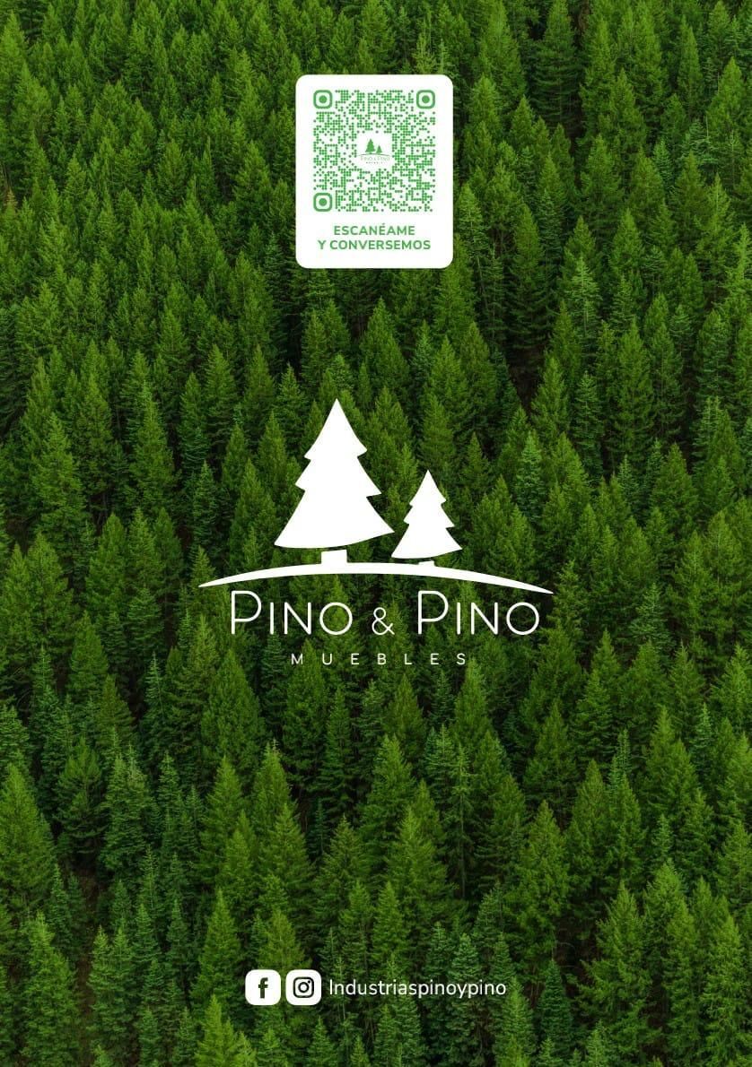 Logotipo de Pino & Pino Muebles que muestra dos pinos sobre un fondo 