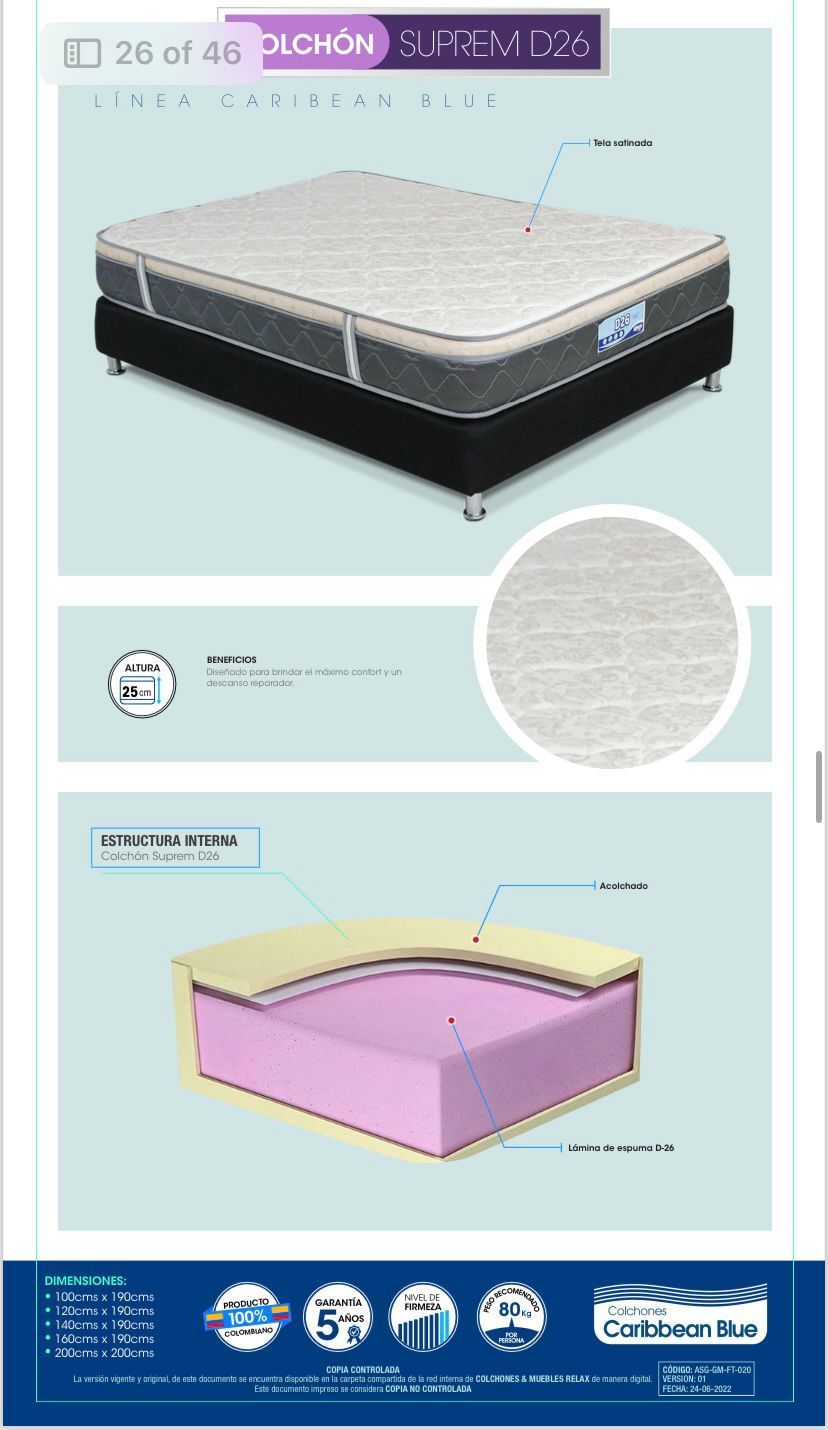 Exhibición de producto de un colchón Caribbean Bed, que muestra el colchón 