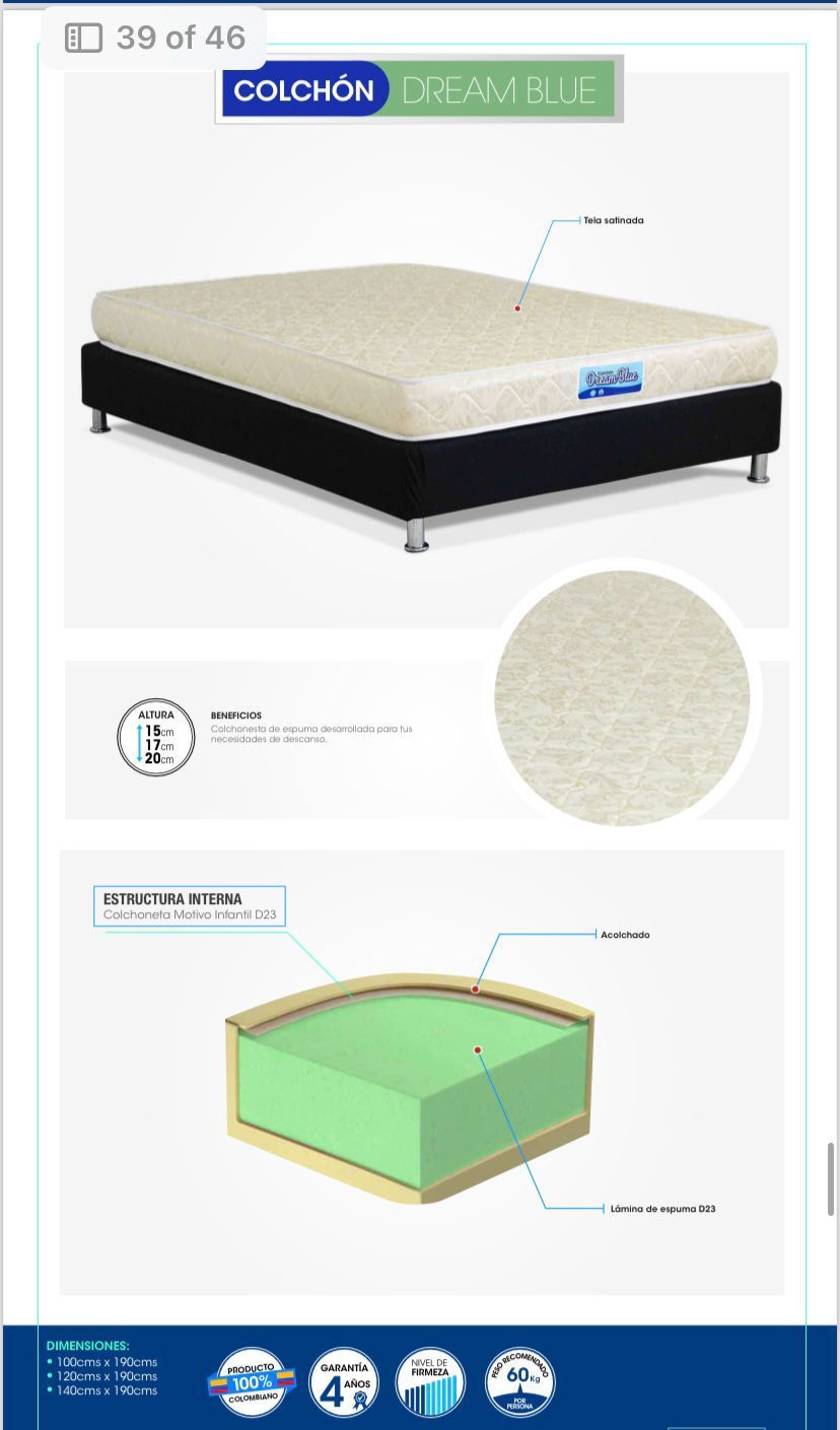 Imagen del producto: un colchón Dream Blue sobre una base oscura