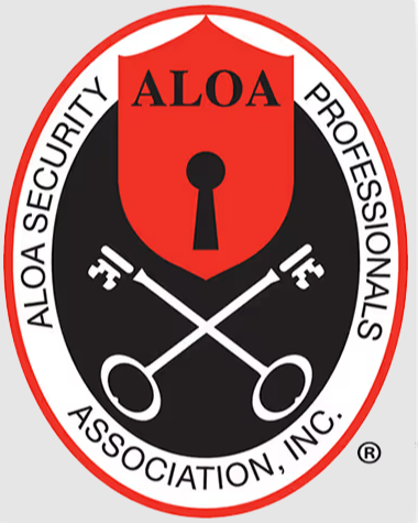 ALOA Security Professionals Association logo with red shield and crossed keys on a white background