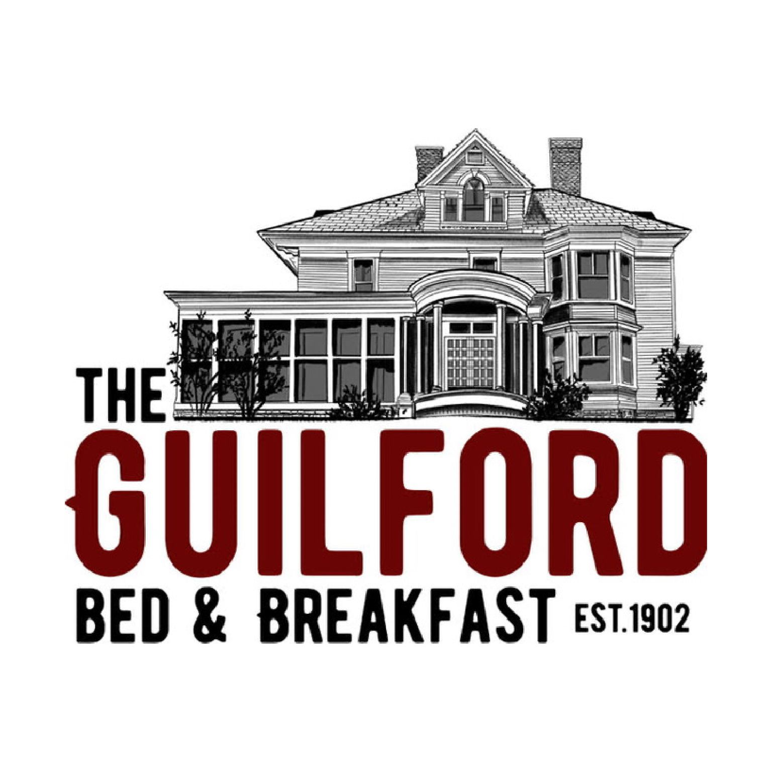 A black and white logo for the guilford bed and breakfast